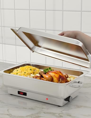 Image of 2 Pack Electric Chafing Dish Buffet Set, 9 QT Stainless Steel Food Warmers with Digital Temperature Display, Buffet Servers & Warming Trays for Parties, Weddings, Catering