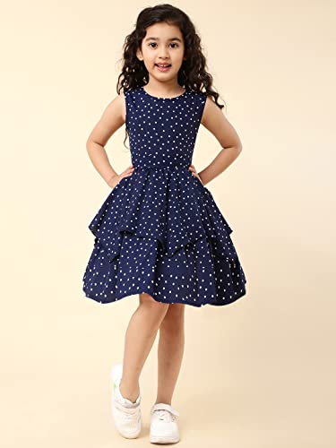 Image of A.T.U.N. (All Things UBER Nice) Girl's Fit and Flare Knee Length Cotton Polka Dot Sleeveless Dress | Fir and Flare Party Dress