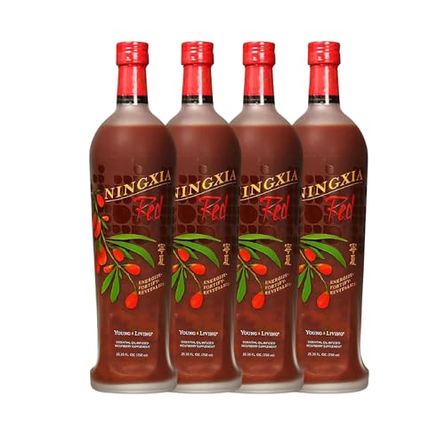 Young Living NingXia Red Antioxidant Drink | 25.35 fl oz | Superfruit Supplement with Wolfberry, Blueberry, Pomegranate, Orange, Lemon & Yuzu Essential Oils | 4 Pack