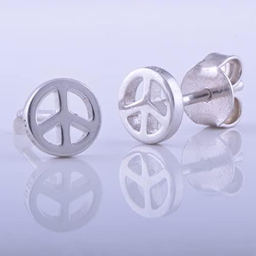 Silvercloseout Sterling Silver Small Peace Sign Stud Earrings 0.23 Inch Womens 925 Silver Peace Sign Studs #TOP1