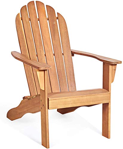 GOPLUS Fauteuil de Jardin Extérieur, Chaise de Jardin en Bois Massif, Chaise Adirondack, Charge 160 kg, Idéal pour Jardin, Terrasse, Piscine (Naturel)