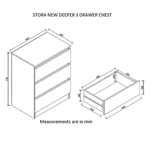 FWStyle Large 3 Drawer Chest Bedroom Furniture Deep Drawers - W60 x D40 x H77cm (Grey Gloss) - Image 2