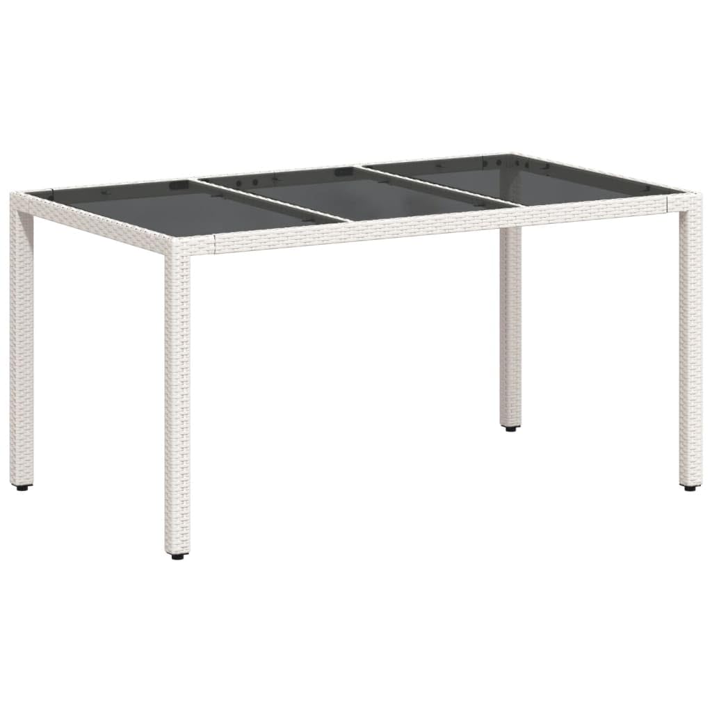 Tavolo da Giardino in Polyrattan e Vetro 150x90x75 cm Bianco | Tavolo da pranzo per esterno, ideale per arredare il terrazzo o cortile con stile moderno e facilità di pulizia.