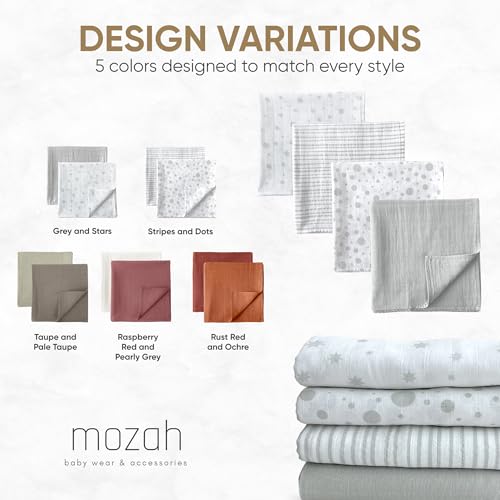 MOZAH Organic Muslin Swaddle Blankets - Baby Extra Large 47x47 inches - Baby Swaddle Blanket - Stars, Stripes, Dots, Grey - Unisex Muslin Blankets Girl or Boys - Thumbnail 4