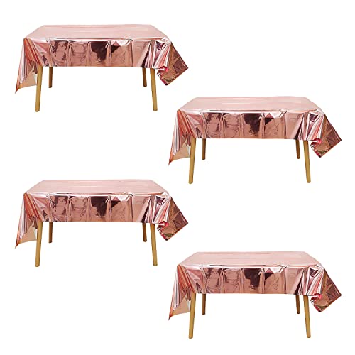 4PCS Party Tischdecke Rosegold 135x274cm, Glänzende Einweg Geburtstag Tischdecke, Tischdekoration Outdoor für Garten Picknick Hochzeit Geburtstag Weihnachten Deko Cover