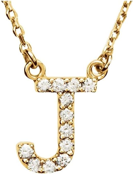 Diamond2Deal 14K Gold Round Diamond Initial Alphabet Pendant 16" Necklace (Color G-H, Clarity I2-I3, 1/8 Cttw)