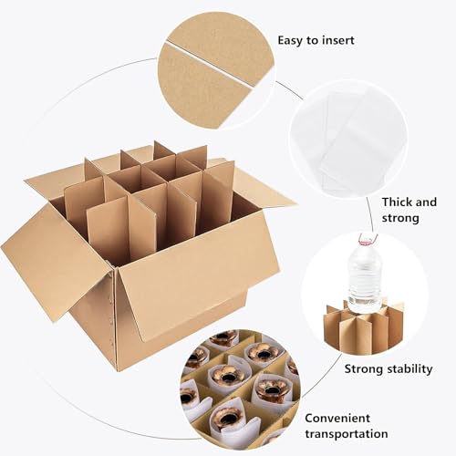 20 Stück Karton-Trenner mit 48 Schaumstofftaschen, Glas-Trenner Einsätze für Umzugskartons, Wellpappe Flascheneinsätze für Gläser, Geschirr und Weinflaschen