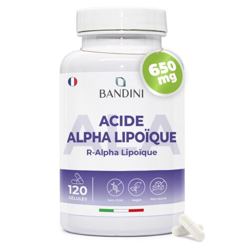 Bandini® Acide Alpha Lipoïque 650 mg - 120 gélules végétales - R-alpha-lipoïque Hautement Dosé - Absorption maximale - Antioxydant naturel - Approvisionnement de 4 mois - AAL Sans gluten ni OGM, Vegan