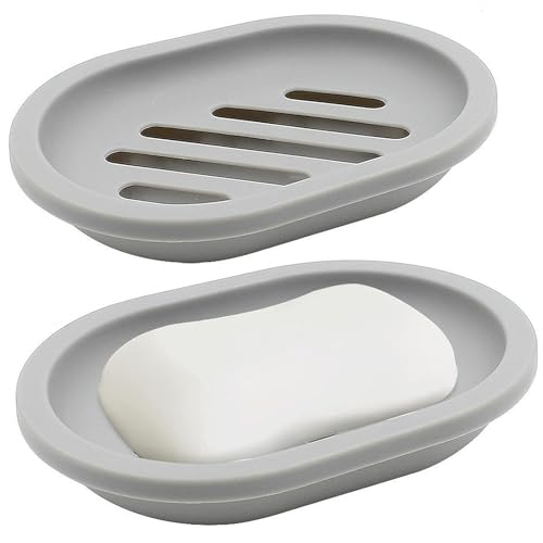 Grey Soap Dish, 2 PCS Plastic Soap Holder, Double Layer Double-layer easy drainage and drying, Non-Stick Soap, Suitable for Bathroom/Kitchen Sink - AstraLoom