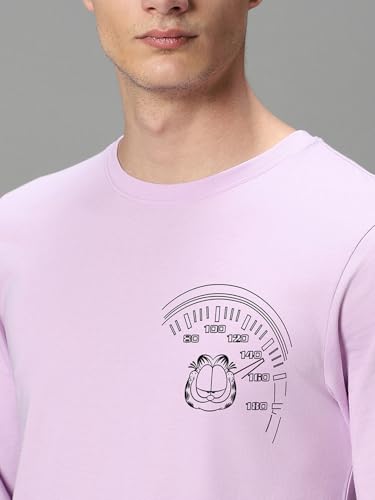 Image of Bewakoof Official Garfield Merchandise Men's Graphic Print Regular Fit Full Sleeve Round Neck Cotton Jersey T-Shirt