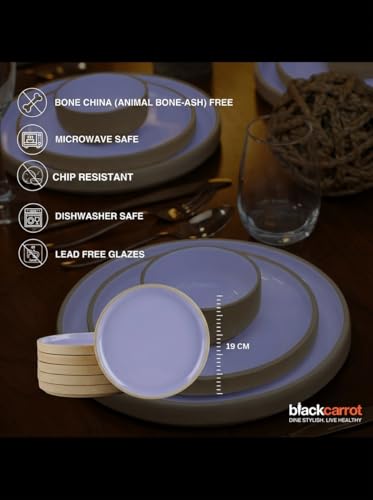 Image of BLACKCARROT Quarter Plates Set of 6,Lavendar Series | Glossy Finish | Premium Stoneware | Snacks Plates Set of 6 | Dessert Plates | Snack Plate (Beije & Purple), Black Carrot Ceramic