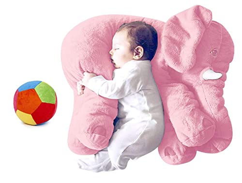 Image of Little Innocents Big Size Fibre Filled Stuffed Animal Elephant Baby Pillow with Ball Soft Toy for Baby Kids boy Girl Birthday Gift (Pink with Ball) - 1Year Above