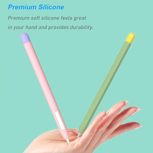 Image of Silicone Case for Apple Pencil Pro & Apple Pencil 2nd Generation, Light Pen Skin Cover Sleeve Accessories Soft Protective iPad Pencil Grip Holder, Pink + Lavender