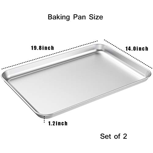 Baking Sheet Set Of 2, Wildone Stainless Steel Baking Tray Cookie Pan, Size 20 X 14 X 1 Inch, Non Toxic & Heavy Duty & Easy Clean #TOP1
