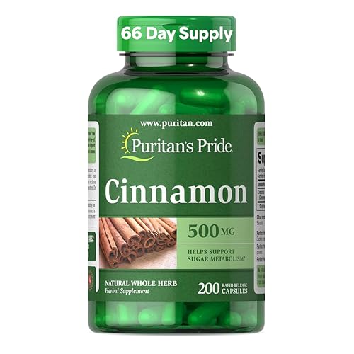 Puritan's Pride Cinnamon 500mg, Supports Healthy Sugar Metabolism & Heart Health, 200 Capsules