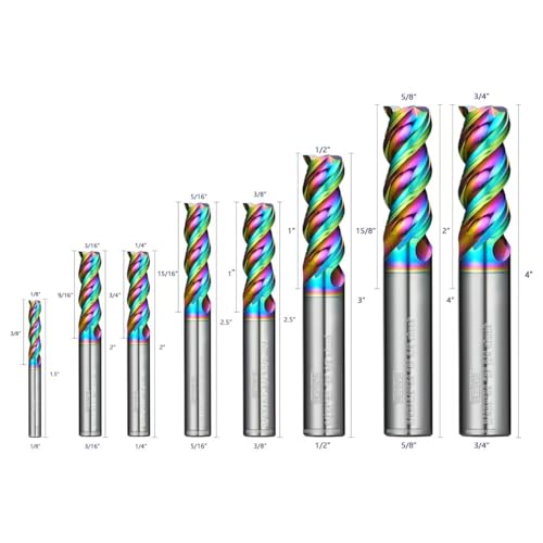 Image of Tools (1 /2 inch 3 /8 inch 3 /16 inch 1 /4 inch 1 /8 inch 5Pcs) Carbide End Mills Set, DLC Coating, CNC Mill Bits for Aluminum, Composite Materials,3 Flute Solid Carbide Square End Mills