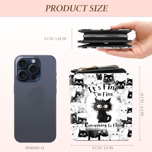 Image of Cute Cat Wallet for Women, PU Leather Accordion Wallet, Zipper Coin Purse | Women's Cute Cat Accordion Wallet, Credit Card Holder with 1 ID Window 14 Card Slots, Gift for Wife Daughter Ladies