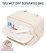 Hairao Travel Toiletry Bag, Lightweight Large Wide-open Toiletry Bag for Women, Puffy Makeup Bag with Handle, Carry-on Wet and Dry Travel Cosmetic Bag For Accessories, Essentials, Toiletries, Beige