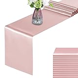 HMQIANG Paquete de 12 caminos de mesa de oro rosa, camino de mesa de satén de 12 x 108 pulgadas de largo, camino de mesa de seda y tela suave para bodas, fiestas, banquetes, decoración de eventos