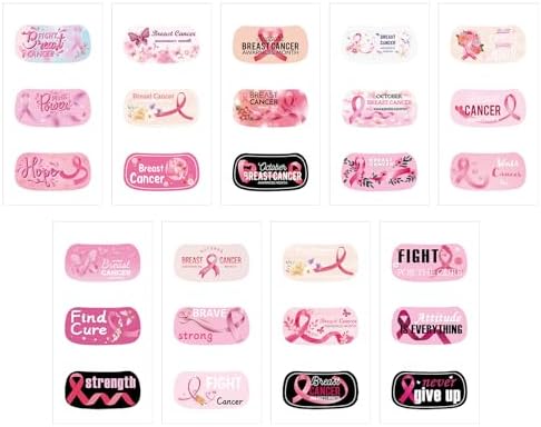 135pcs Breast Illness Cancer Face Stickers, Pink Ribbon Temporary Tattoos Breast Illness Awareness Tattoos Pink Ribbon Tattoos Breast Safety Tattoo Stickers for Party Favors Supplies Accessories
