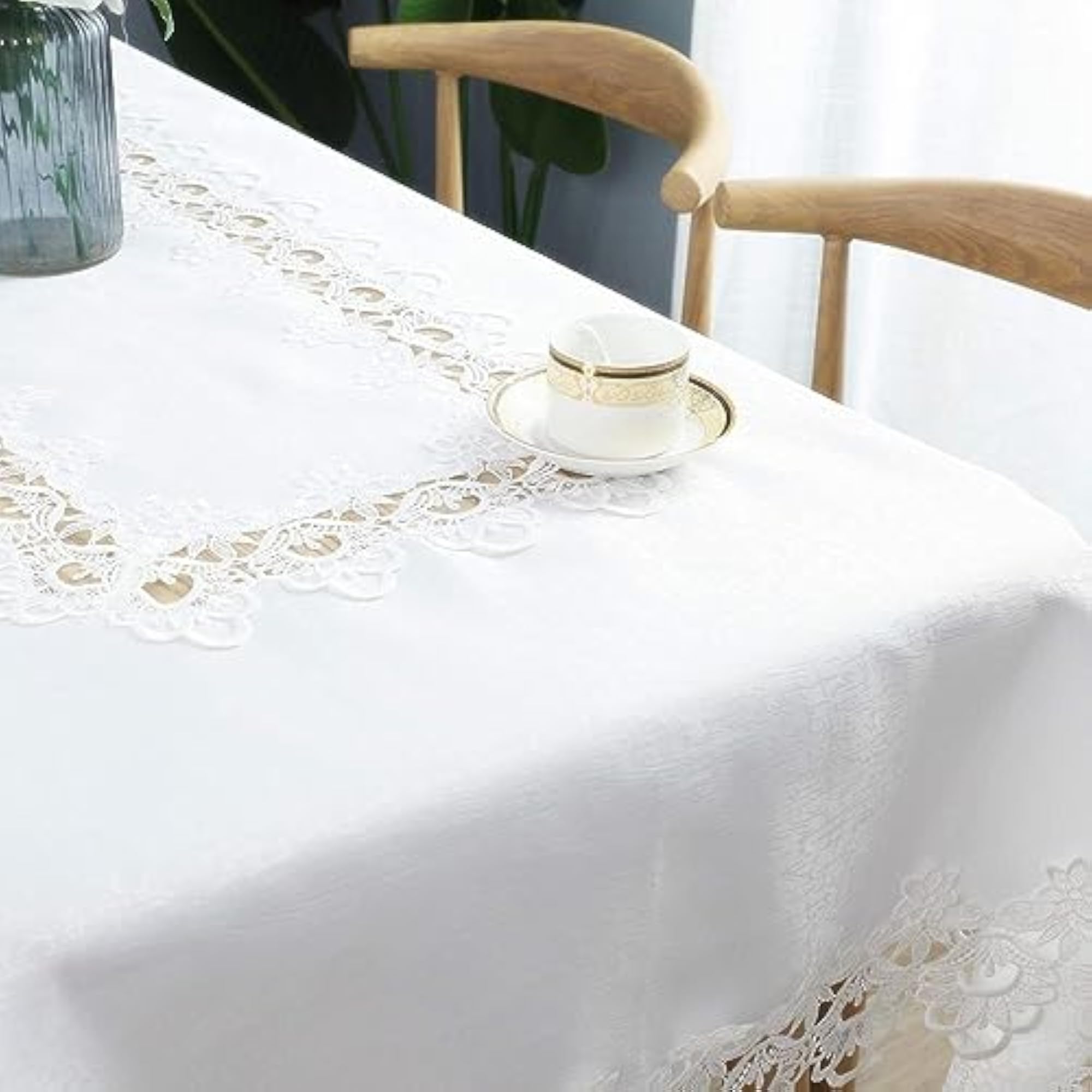 Elegant Lace Border Cut Work Centre Table Cover, White Color
