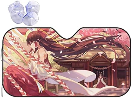 Amazon 東方project 博麗霊夢車フロントガラスカバー アニメ 車用 サンシェード 簡単着脱 吸盤式 高温隔離 よけを涼しく保つ車 フロントサンシェード 日除け 防止 夏紫外線対策 おしゃれ 車用品 軽自動車 Suv車 普通車に適用 130ｘ70 Cm 140 X 76cm サンシェード