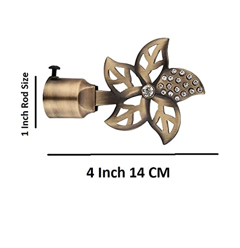 Image of FERIO Brass Finish Zinc and Diamond Curtain Finials for Door and Window Accessories 1 inch Rod Set of 1 (2 Pcs) Curtain Brackets /Holders for Home Decor