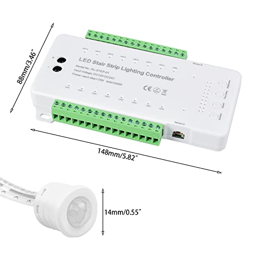 TWSOUL 9 Modes LED Motion Sensor Stair Light Controller DC12-24V Speed Brightness Adjustable Stair Light Controller with Time Delay Setting Stair Light Automatic Controller (16 Channels) - Image 2