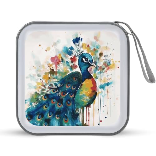 Pochette CD et DVD 40 faces contre les rayures motif aquarelle paon