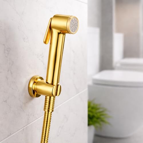 Image of Colston Premium Health Faucet for Bathroom | Comes with 1.25-Meter Stainless Steel Tube | Wall Mounted Jet Spray for Toilet (Gold)