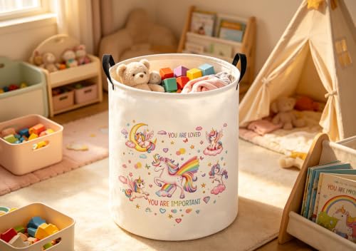 Image of Baby Laundry Hamper kids laundry Basket Waterproof Laundry Bag for Bedroom Clothes Organizer Room Decor(Unicorn)