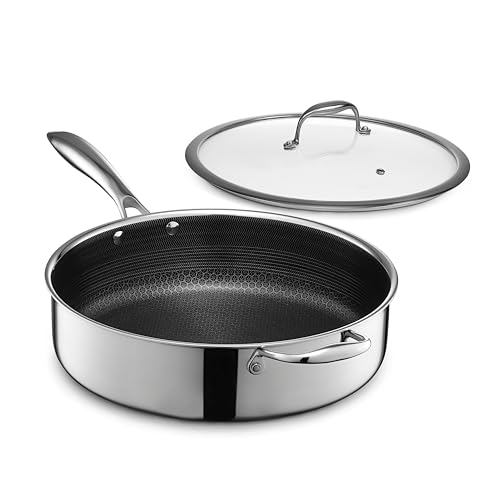 Comparison: Best Hexclad Hybrid 14 Pan 3 HexClad Hybrid Nonstick 5.5-Quart Deep Sauté Pan with Tempered Glass Lid, Stay-Cool Handle, Dishwasher-Friendly, Oven-Safe Up to 900°F, Induction Ready, Compatible with All Cooktops