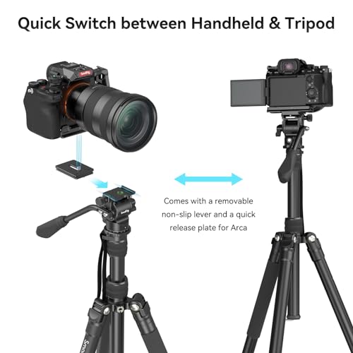 Image of SmallRig 72 inch Video Tripod Monopod with Fluid Head, Aluminum Camera Tripod, 360 Panorama Ball Head for Travel, Video, Live Streaming, Vlogging, Adjustable Height from 16.5 inch to 72 inch - 3760