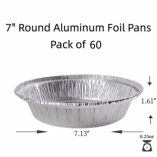 Luckmeta 7'' Inch Round Tin Foil Pans Disposable Aluminum Pans With Clear Lids (60 Pack), Freezer & Oven Safe - For Baking, Cooking, Storage, Roasting, & Reheating, Recyclable, Pack Of 60 #TOP1