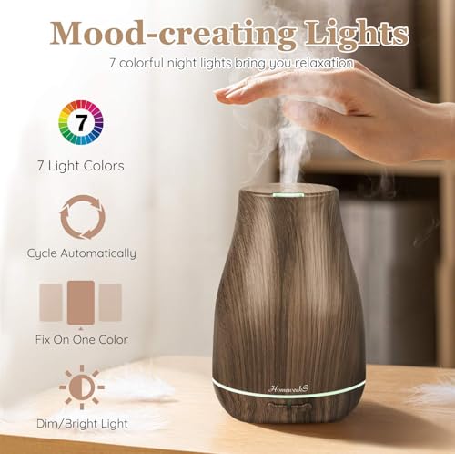 Aromatherapy Essential Oil Diffuser for Room: Air Humidifier Aroma Scent Cool Mist Diffusers Colorful Light Cute Mini Small Waterless Auto Off Ultrasonic for Home Bedroom (Brown Wood Grain) — view 4