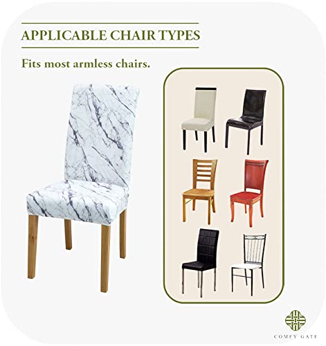 Comfy Gate 2023 Dining Room Chair Slipcovers, 4Pc Machine Washable Dining Table Chair Protector, Parson Chair Slipcovers, Spandex Kitchen Chair Covers For Dining Room Set Of 4, White Marble #TOP6