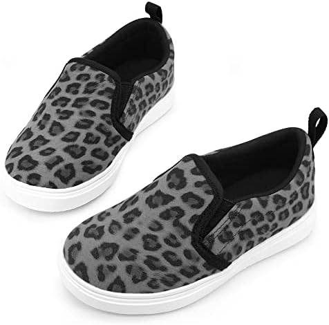 SKYWHEEL Toddlers Leopard Tennis Sneaker Little Kids Canvas Flats Loafer Lazy Silp-on Canvas Shoes(Grey,Size 9)