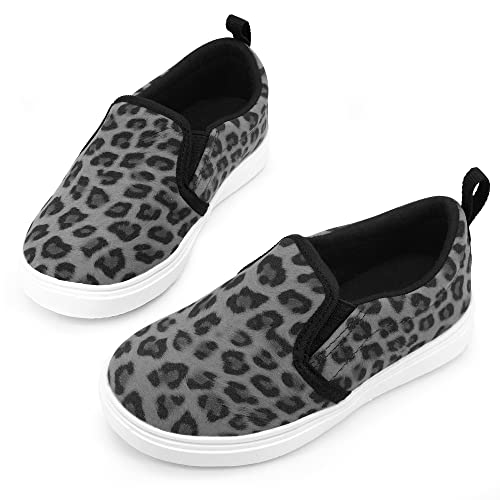 Skywheel Toddlers Leopard Tennis Sneaker Little Kids Canvas Flats Loafer Lazy Silp-On Canvas Shoes(Grey,Size 9) #TOP27