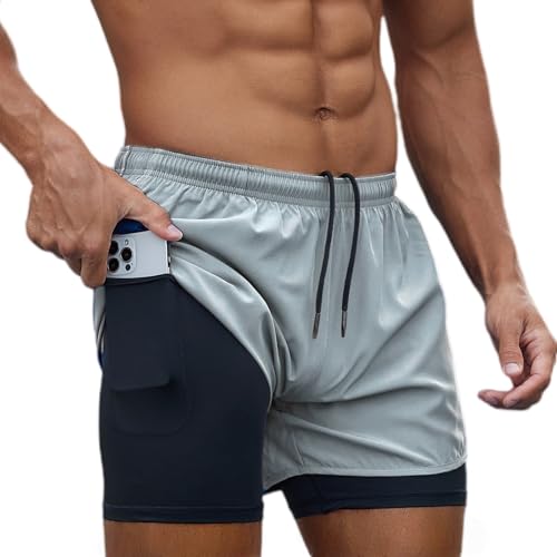 Smatstyle Pantalón Corto para Hombre Pantalones Cortos Deportivos para Correr 2 en 1 con Bolsillo, Running de Secado rápido Pantalones Cortos de Entrenamiento
