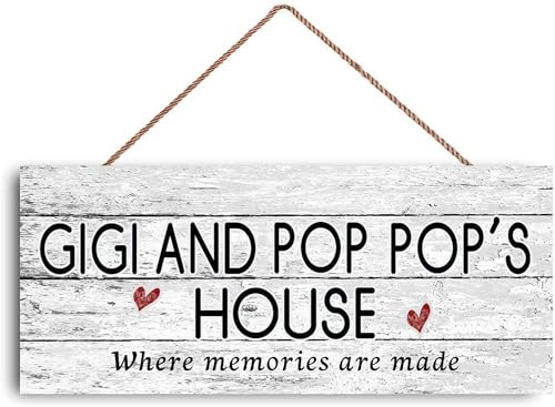 GIMIPATS 12x6 inch New Sign GIGI AND POP POP's House Sign, Where Memories Are Made, Distressed Style, Gift for Grandparents, Indoor Outdoor