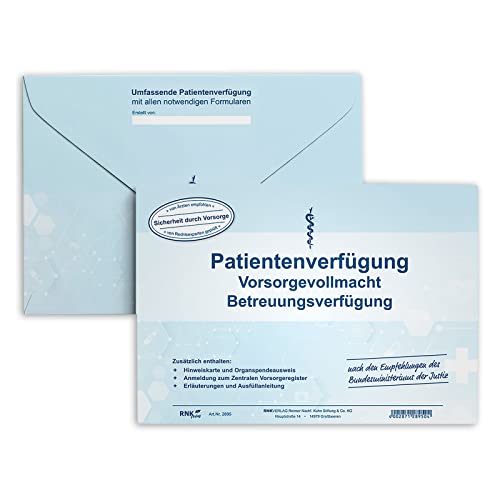Patientenverfügung mit Betreuungsverfügung und Vorsorgevollmacht mit C5 Briefumschlag mit Aufdruck inklusive Arzttasche gratis