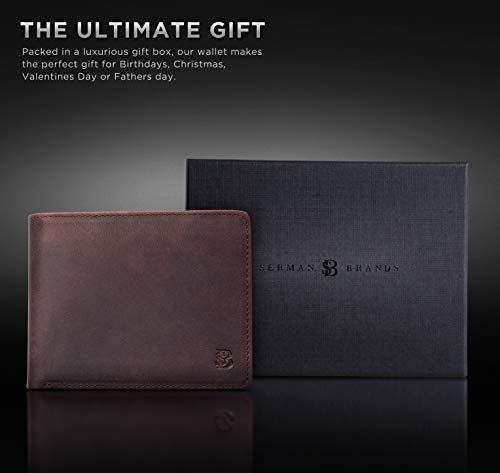 Image of SERMAN BRANDS 2 ID Window Wallet for Men RFID Blocking Leather, Bifold Top Flip, Extra Capacity Travel Wallet