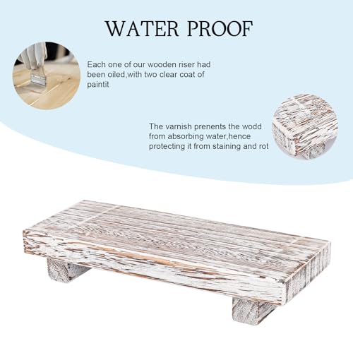 Image of Small Wood Tray Pedestal Stand Farmhouse Bathroom Decor Decorative Wooden Riser Kitchen Soap Dish Holder for Vanity, Counter, Sink, Retro White