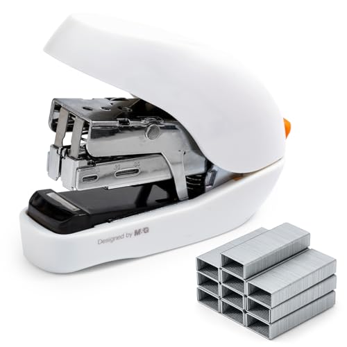 Image of M&G Mini Stapler with Staples, Small White Effortless Stapler Set, 20 Sheet Capacity, One Finger, 1000 Standard Staples, Office staplers for Desk, Easy to Load