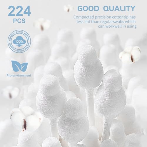 Kids Safety Cotton Swabs with Large Tips for Newborn, Babies,Infants, Kids, Children Baby Cotton Buds with Paper Stick (4 Packs 224 Pcs Total)