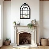 Sintosin Vintage Cathedral Mirror 20 X 32 Inch, Hanging Farmhouse Black Arched Window Mirrors for Wall Decor, Wood Frame Gothic Windowpane Mirrors for Living Room Hallway Bedroom Halloween