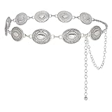 LEACOOLKEY Women Western Concho Metal Chain Belt Cowgirl Boho Waist Belt for Dress Jeans,Silver