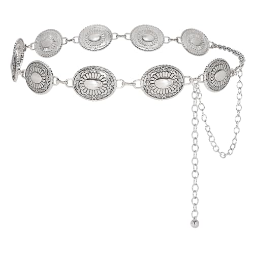 WERFORU Women Western Concho Metal Chain Belt Cowgirl Boho Waist Belt for Dress Jeans