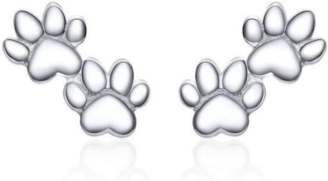 Lovely Puppy Pet Paw Stud Earrings Sterling Silver for Women Girls Cute Animal Dog Car Footprint Earring Ear Studs Piercing Hypoallergenic Fashion Jewellery