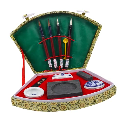 DIYEAH Kit Calligraphie Chinoise Complet Coffret Éventail avec Pierre à Encre Carrée, Pinceaux...